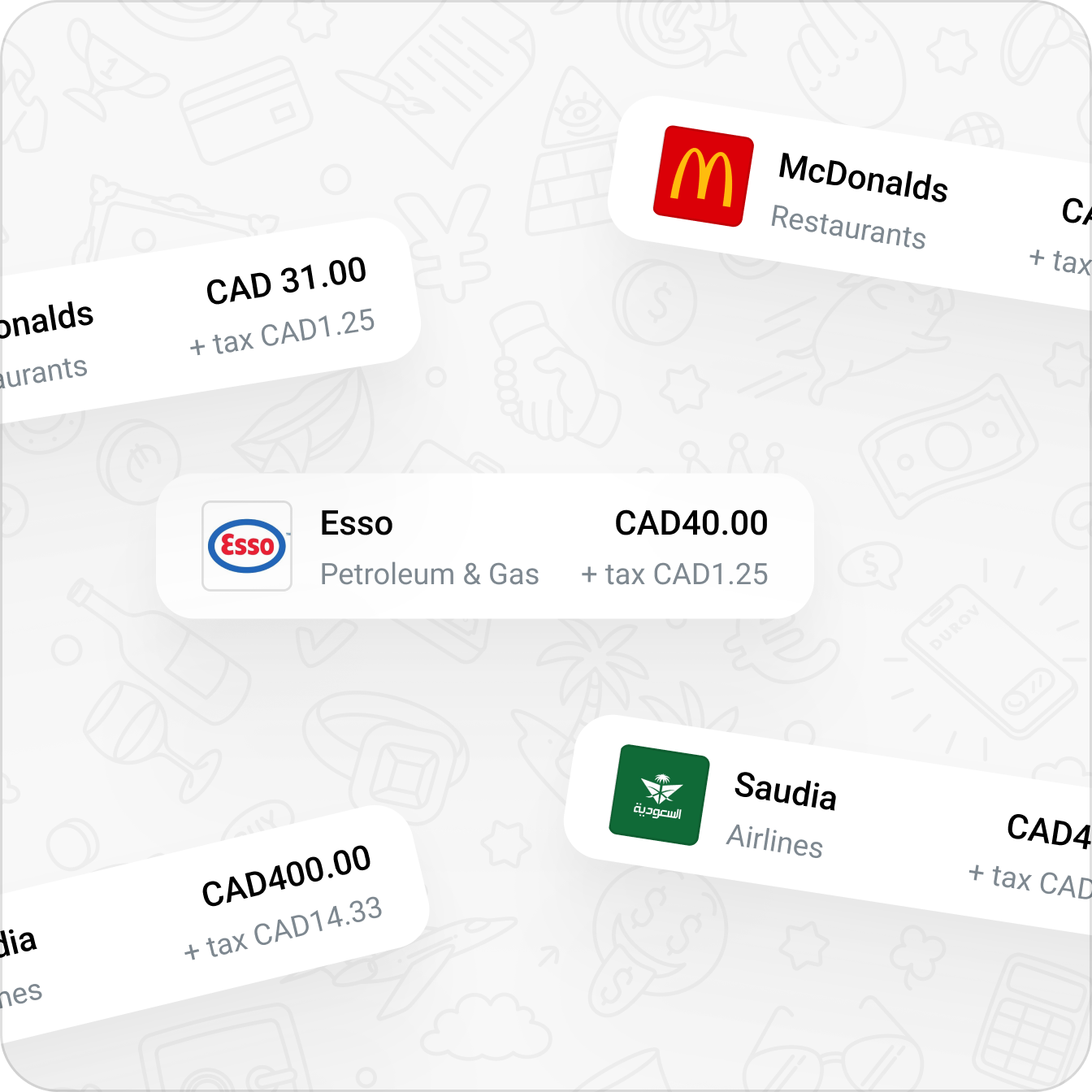 ReceiptOne app showing receipts list with USD amounts